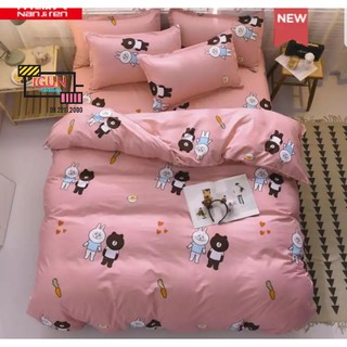 Bộ Chăn Ga Gối Cotton Poly set 4 món  nhập  khẩu CẶP ĐÔI GẤU BROWN LINE dễ thương hồng