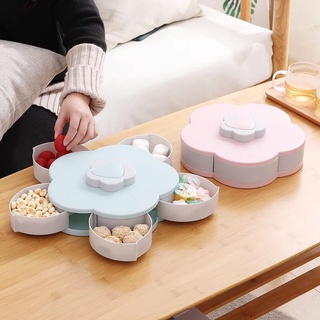 Khay Mứt Lúa Mạch Xoay Hình Bông Hoa, Khay Đựng Bánh Kẹo Tết Đa Năng 1 Tầng Có Giá Đỡ Điện Thoại