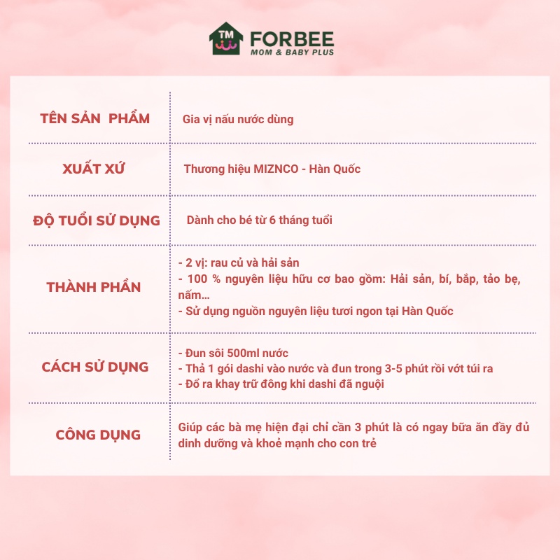 Gia vị nấu nước dùng cho trẻ MIZNCO Dành cho trẻ từ 6 tháng tuổi - FORBEE