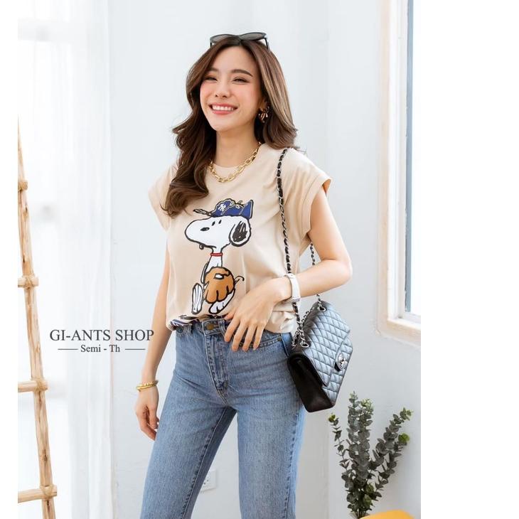 (Basis Basic / Giants Studio) Áo Thun Không Tay In Chữ "Snoppy New York ''│ Nguyên Bản & Nhập Khẩu Thái Lan (GBNY)