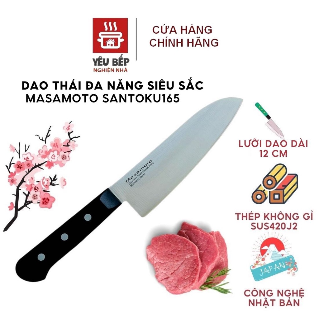 Dao xuất Nhật Masamoto thái thịt, gọt cắt rau củ làm bếp đa năng Santoku165 - MK101