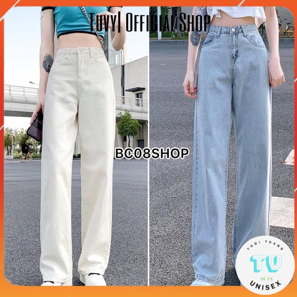 Quần bò nữ TUVYSHOP Quần Jean Ống Rộng Nữ Dài Rộng Lưng Siêu Cao Cực Hot Dài 100cm