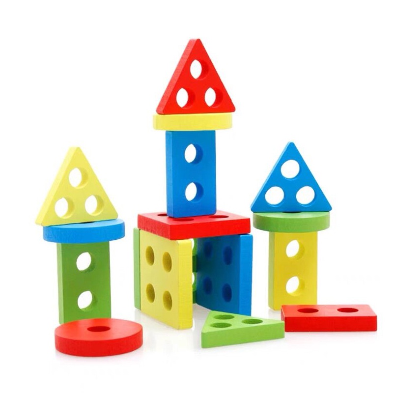 Đồ Chơi Gỗ Montessori Bộ Thả Hình Khối 4 Cọc Vuông Siêu Đẹp, Đồ Chơi Thả Cọc Phân Loại Hình Khối Màu Sắc Cho Bé