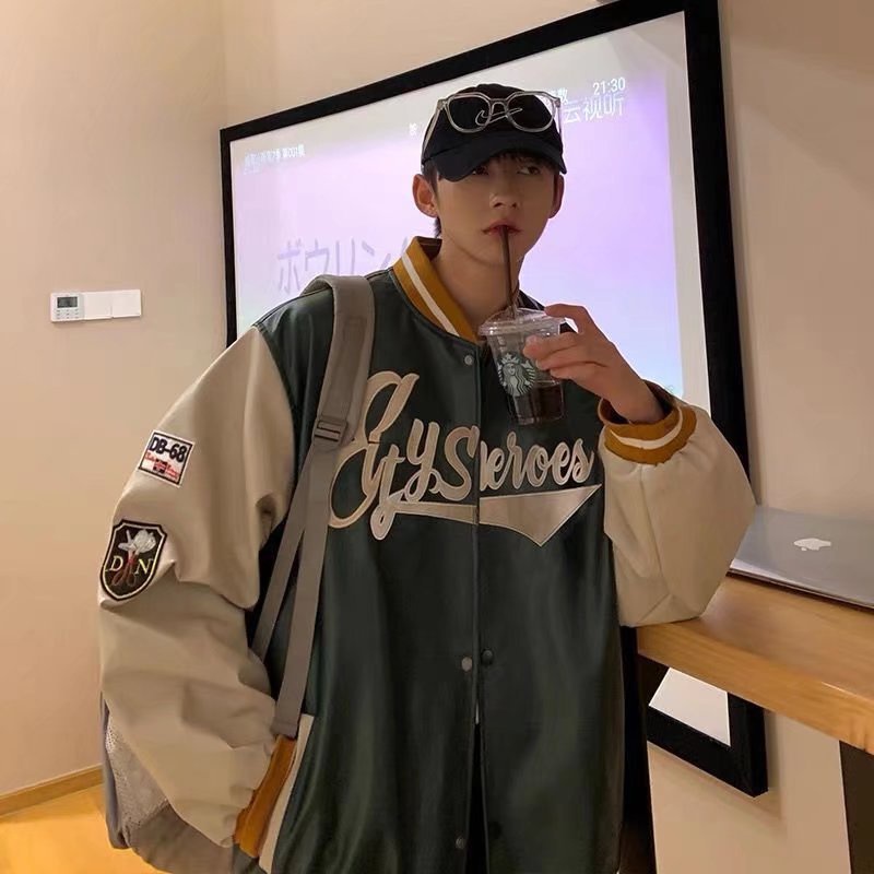 Áo Khoác Bóng Chày Bằng Da Pu Dáng Rộng Phong Cách Đường Phố Hàn Quốc