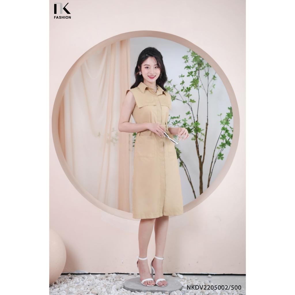 Đầm Nữ Dáng Suông NK Fashion Cổ Sơ Mi Kèm Đai Rời Túi Vuông, Chất Thô Nhập Hàn Cao Cấp Dày Dặn NKDV2205002