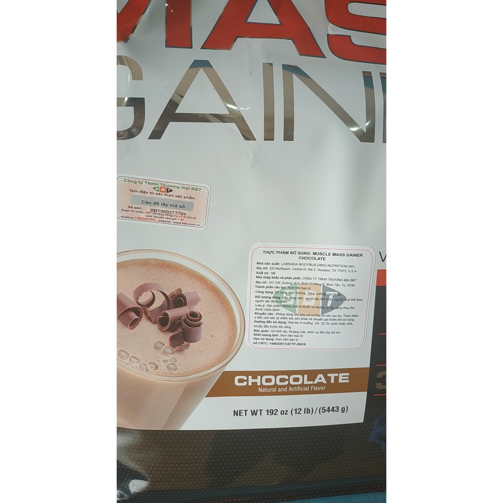 Sữa tăng cân MUSCLE MASS GAINER 12LBS Tặng Shaker | BigBuy360 - bigbuy360.vn