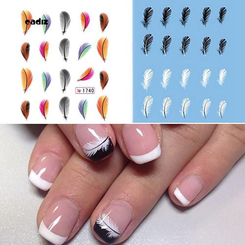 [Hàng mới về] Bộ 2 tờ miếng dán trang trí móng tay nghệ thuật chuyển nước họa tiết lông vũ thời trang