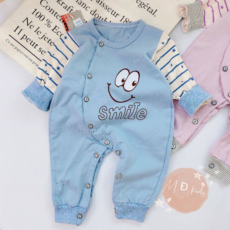 Body Dài Tay Sơ Sinh Vải Cotton, Mẫu Smile Cho Bé Trai Bé Gái DM