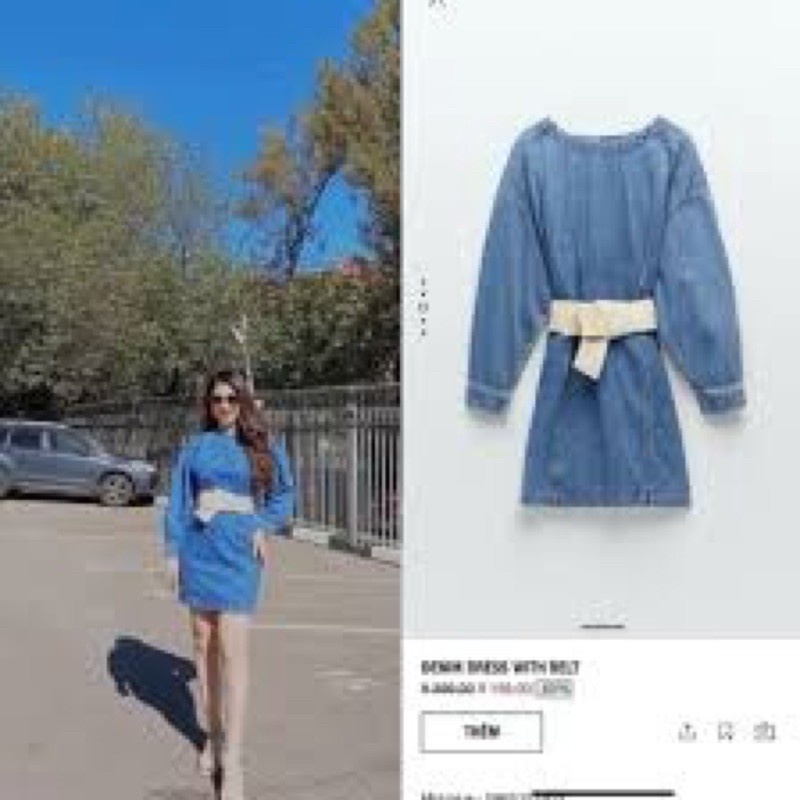 Đầm jean thắt nơ eo Zara săn sale sẵn size Xs