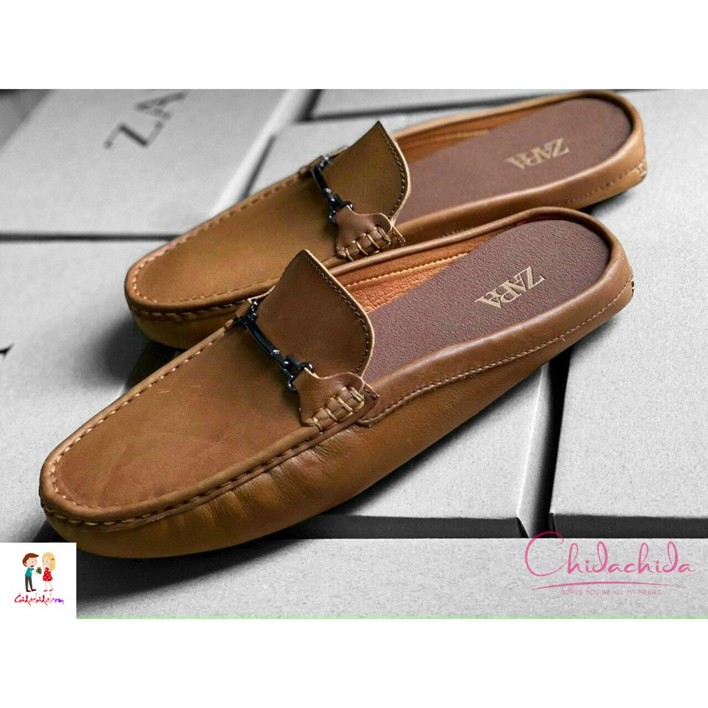 {Thanh lý bỏ mẫu} Giày sục nam không gót Za-ra, da xịn, đế xịn, lót cũng xịn luôn; size 39-44 (màu bò và màu đen)