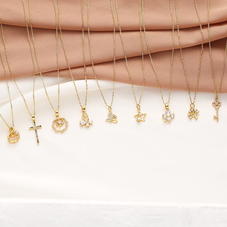 XiaoboACC Dây Chuyền Mặt Chữ Thập Bằng Thép Không Gỉ Mạ Vàng Đính Đá Zircon Không Dị Ứng Thời Trang Cho Nữ - 40CM+5CM