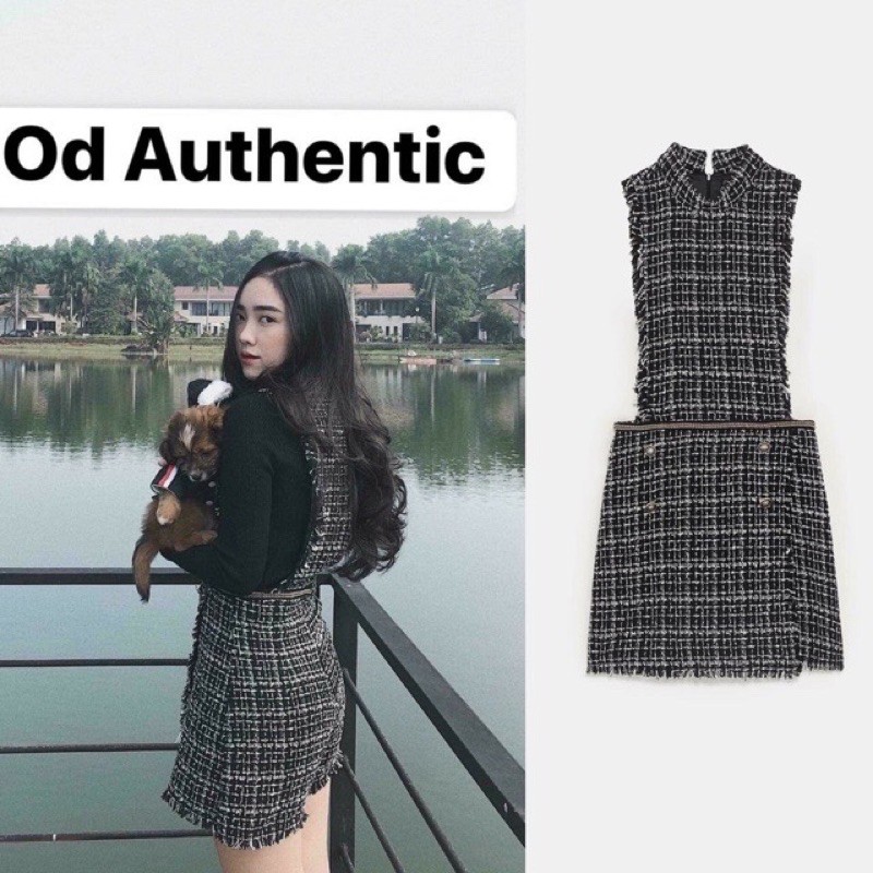 Pass Váy yếm Zara dạ tweed auth