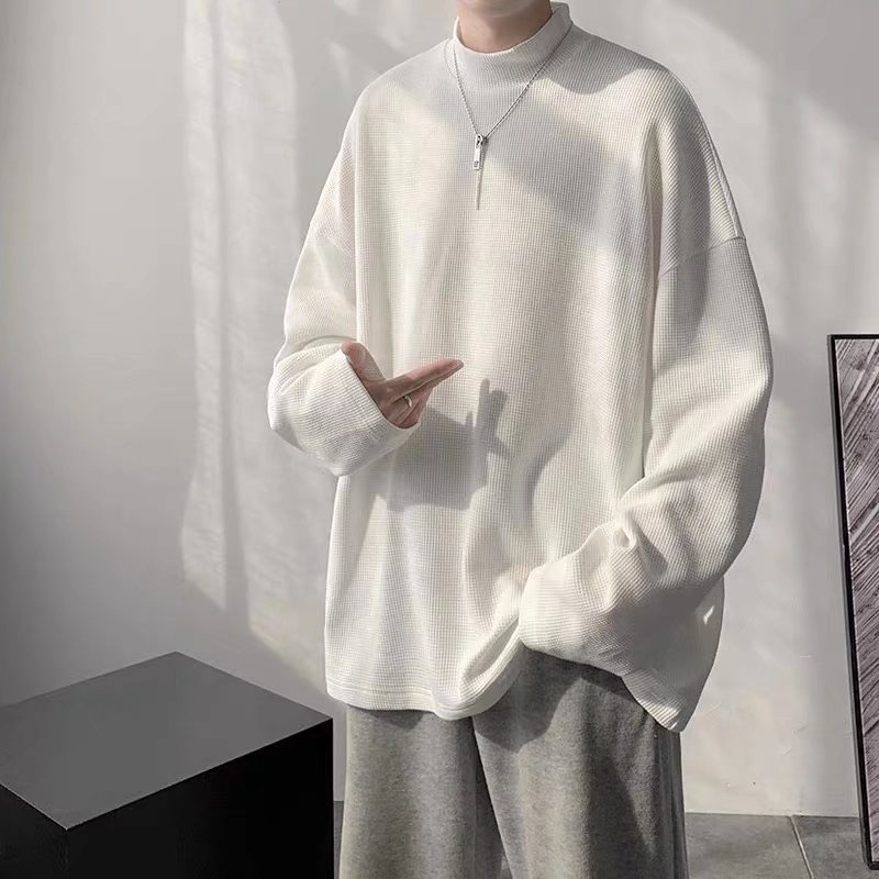 Thời trang nam Hàn Quốc Áo len cao cổ rời đơn giản Áo len dài tay Unisex