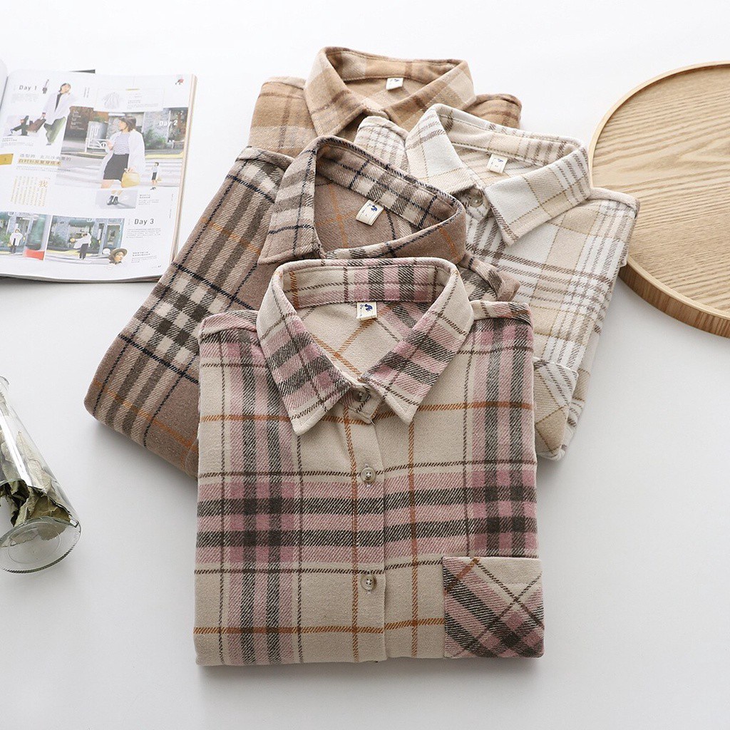 Áo sơ mi SixSisters tay dài họa tiết kẻ sọc caro dành cho nữ