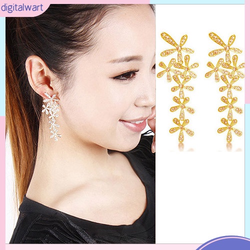 Đôi Khuyên Tai Dài Hình Hoa Tuyết Đính Đá Thời Trang Cho Nữ