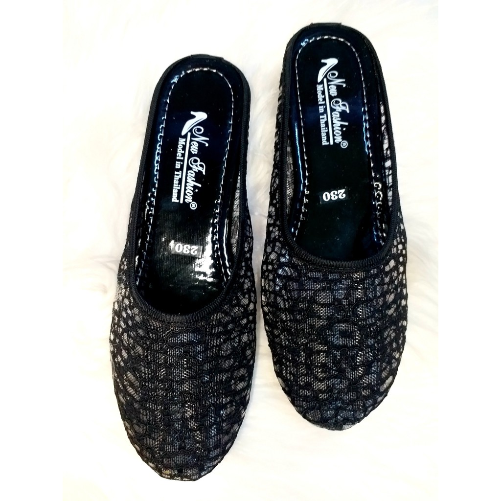 DÉP LƯỚI HỌA TIẾT ĐAN HOA MÀU ĐEN