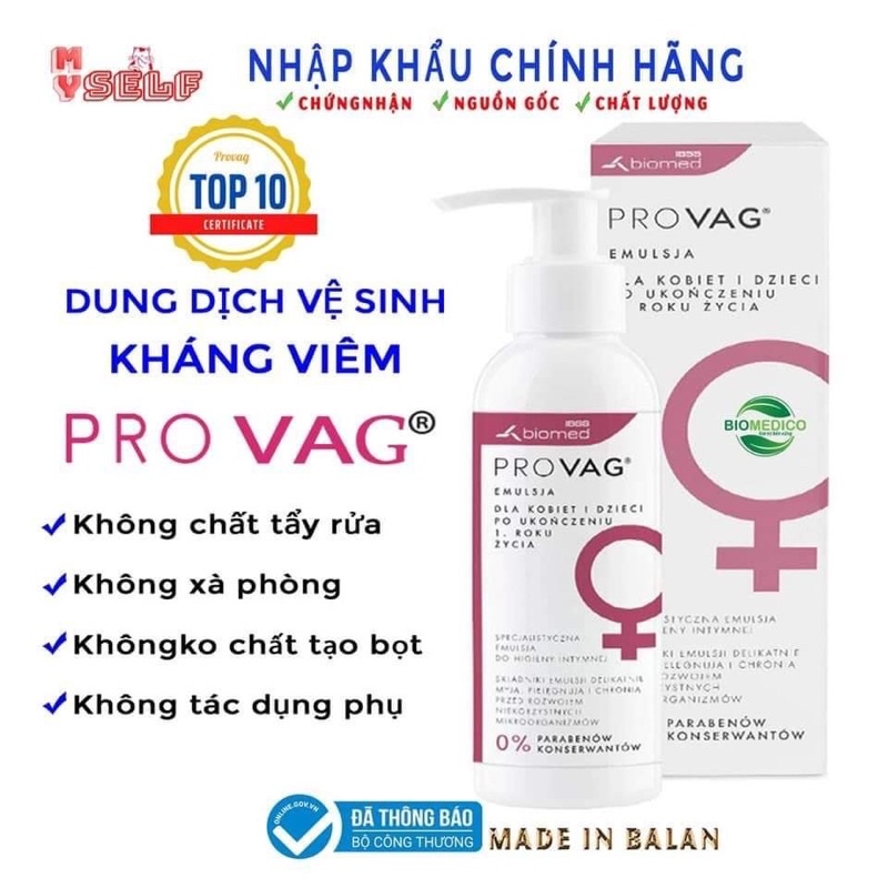 DUNG DỊCH VỆ SINH CHỐNG VIÊM PHỤ KHOA PROVAG EMULSION 150ML CHÍNH HÃNG - 9561