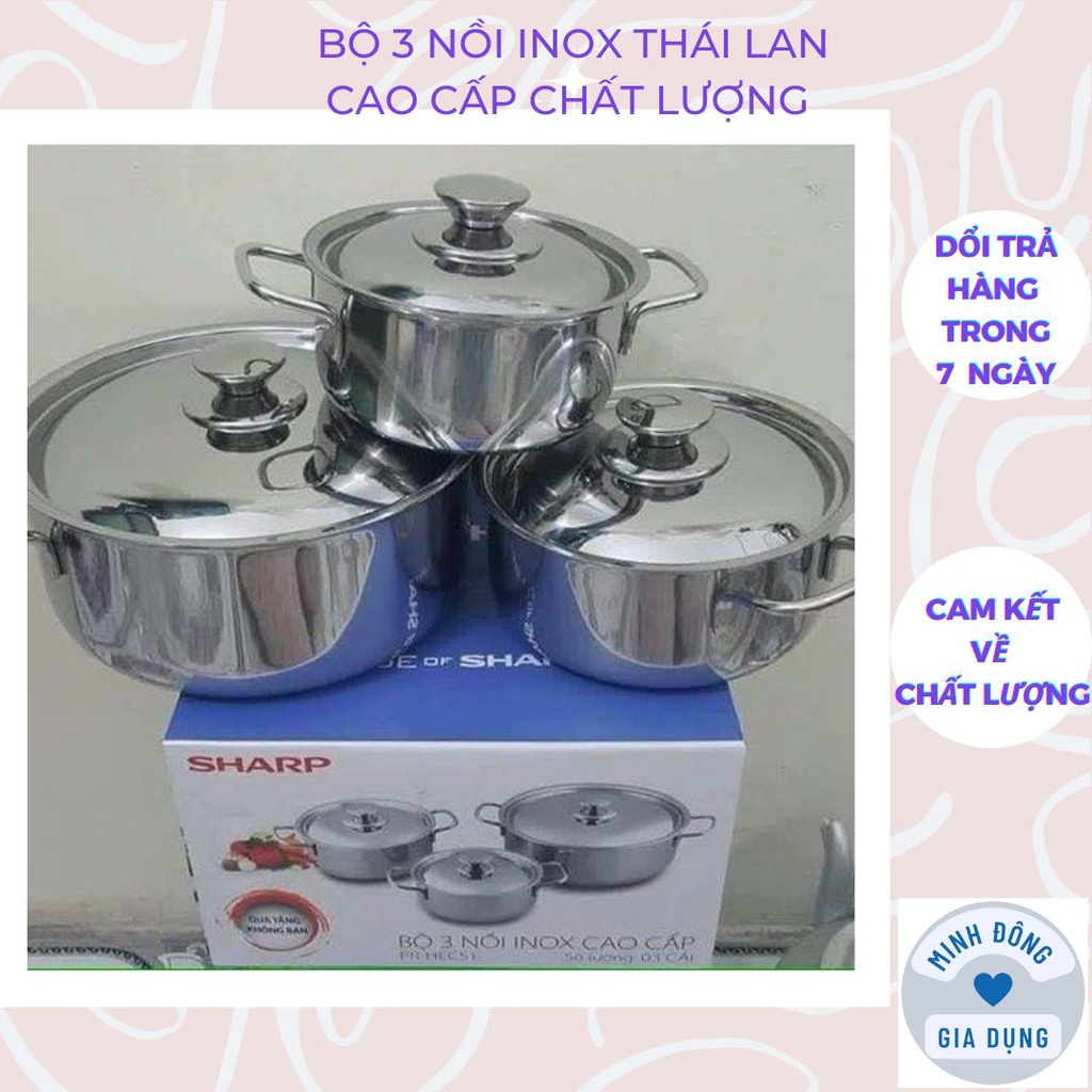 Bộ Nồi Inox Đáy Từ Sharp Cao Cấp, dùng cho MỌI LOẠI BẾP, Không Gỉ Sét, Hấp Thu Nhiệt Nhanh
