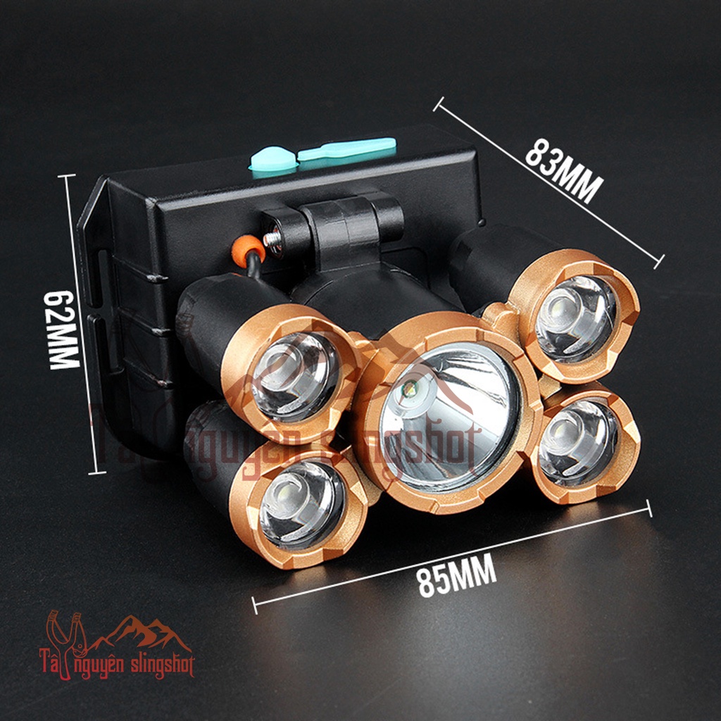 [YPX7] Đèn pin đội đầu siêu sáng gồm 5 bóng đèn, sản phẩm chắc chắn, bền bỉ tiện lợi cho đi dã ngoại, ngoài trời