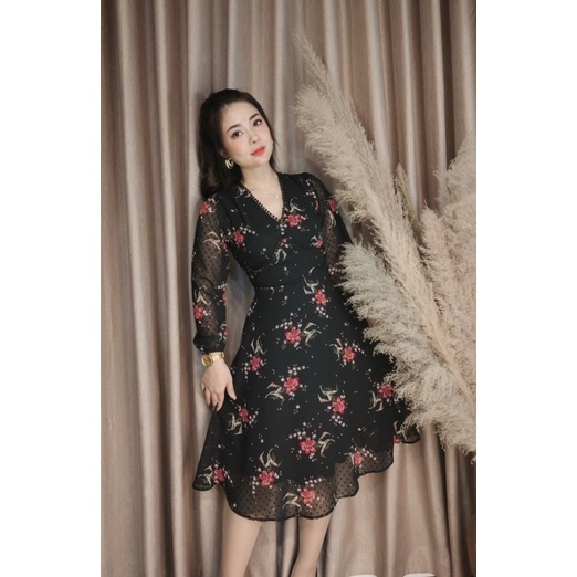 D222 Đầm Bigsize ren hoa đen pha ren dài