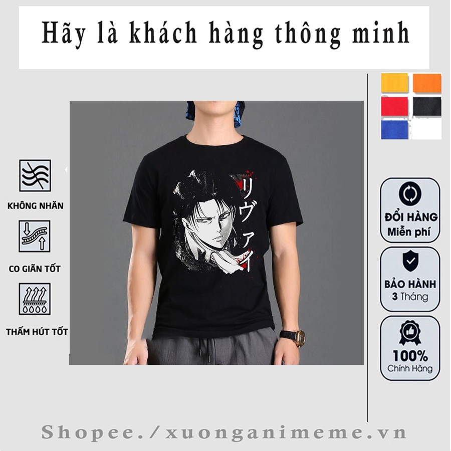 Áo thun in hình attack on titan levi eren màu đen H678