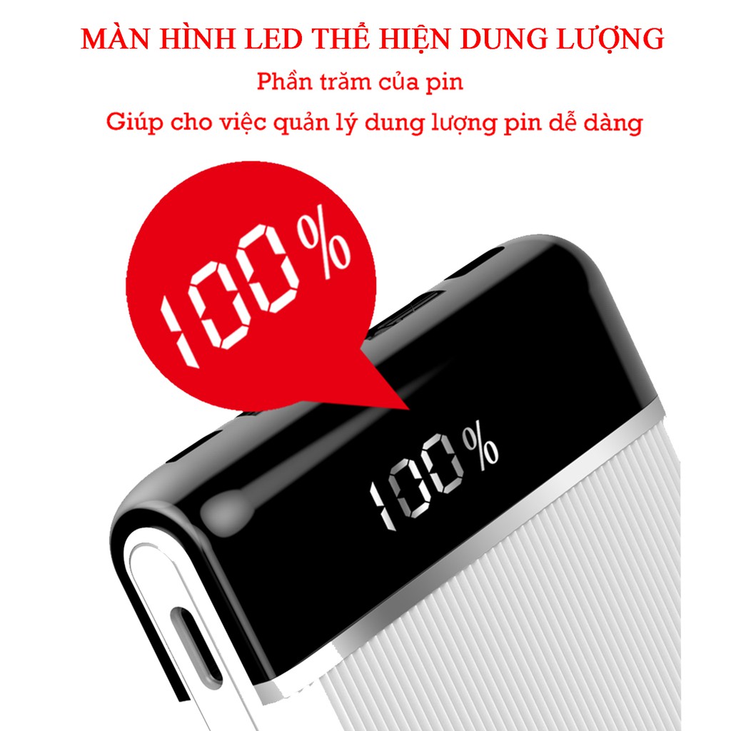 Pin Sạc dự phòng 10000mAh mini mỏng gọn có màn hình hiển thị phần trăm pin, cổng USB 2A, FENGZHI J352