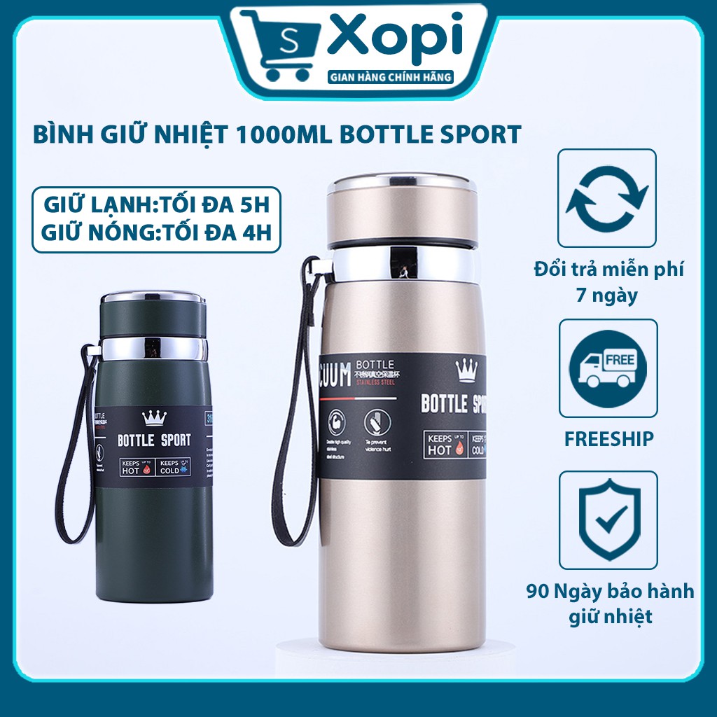 Bình Giữ Nhiệt 1000ml inox BOTTLE SPORT, Bình đựng nước giữ nhiệt 4-5H