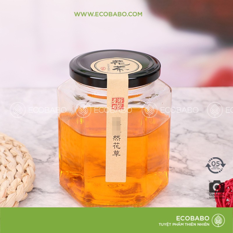 Lo thủy tinh lục giác JIMMEAL nắp chống tràn kim loại đựng thực phẩm, chất lỏng, đồ khô nhiều size- ECOBABO