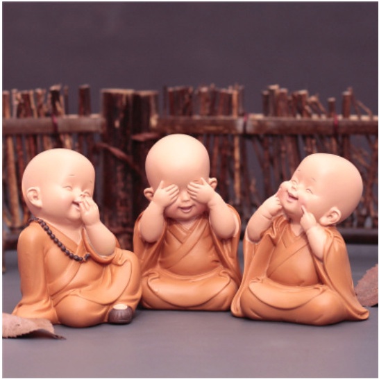 Bộ Tượng chú tiểu đáng yêu mang lại an nhiên trong cuộc sống dùng trang trí bàn làm việc, tiểu cảnh hoặc tablo ô tô