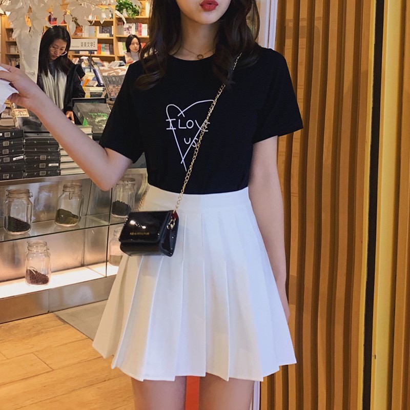 [V02] Chân váy tennis xếp ly màu trắng đen xếp ly skirt cạp lưng cao ngắn chữ a phong cách ulzzang | BigBuy360 - bigbuy360.vn