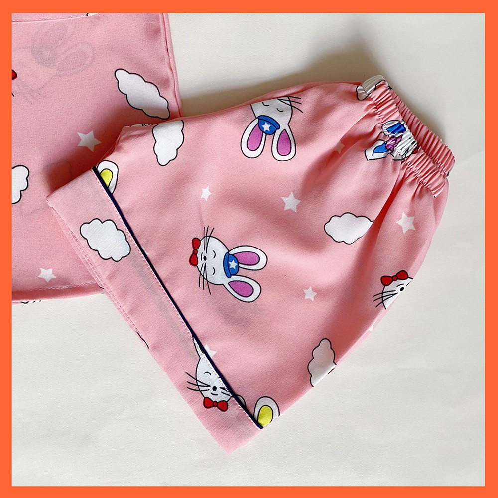 Đồ bộ Pijama lụa trẻ em cao cấp KidOS thoáng mát cho bé trai và bé gái từ 1 – 14 tuổi họa tiết thỏ trắng đẹp