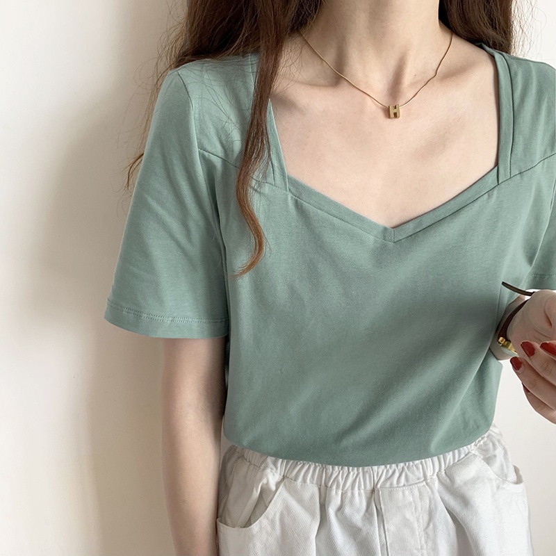 Áo Thun Nữ Cổ Chữ V Tay Ngắn Phong Cách Mùa Hè Mới 44479