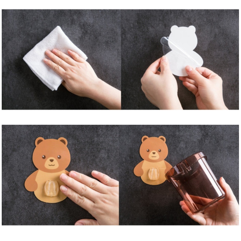 Combo 2 Cốc gấu đựng bàn chải kem đánh răng thiết kế lỗ thoát nước nhựa PP cao cấp tiết kiệm không gian đa năng Angola