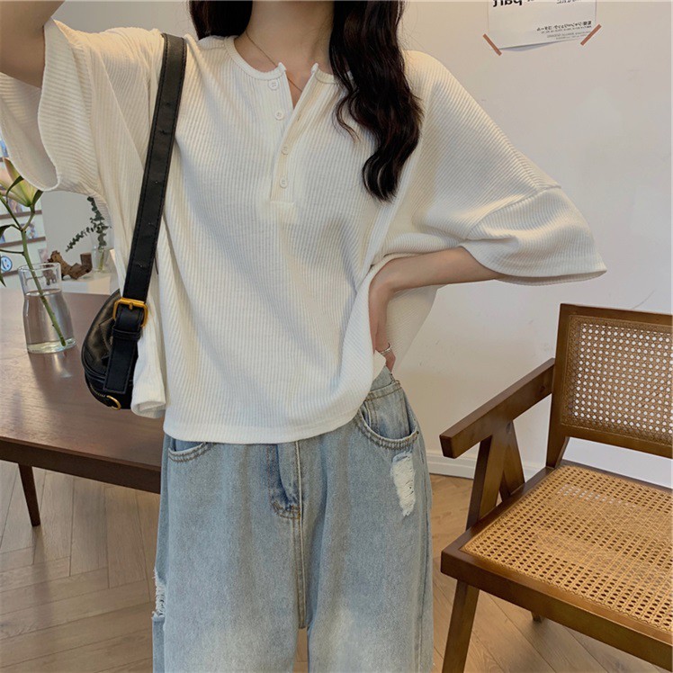 LEEVA - Áo croptop lửng tay lỡ nữ len sọc mềm cá tính A169