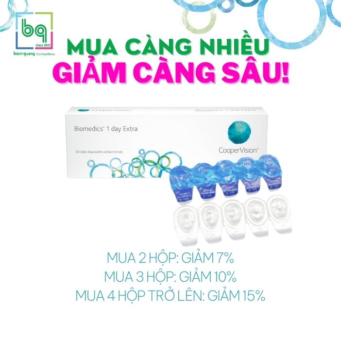 [Hộp/30lens] Kính áp tròng trong suốt 1 ngày BIOMEDICS 1 DAY Extra