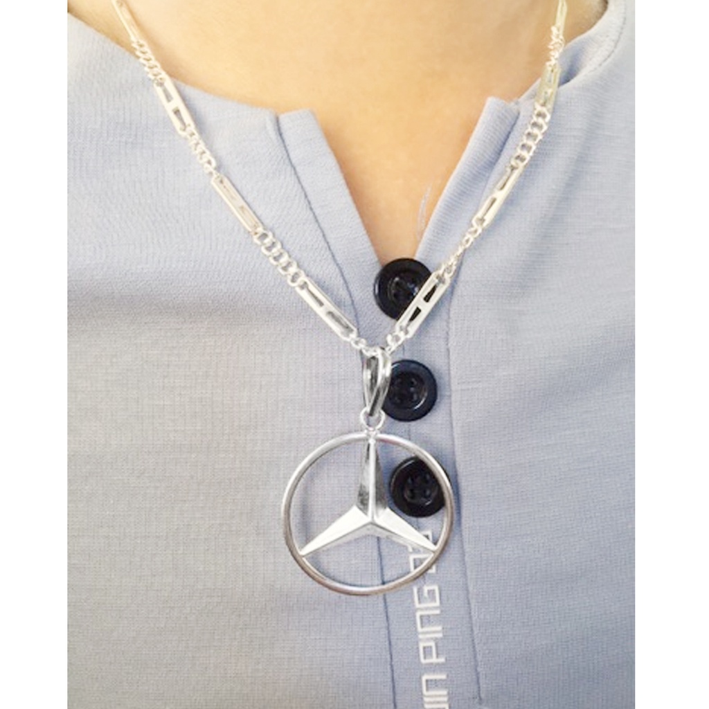 Mặt dây chuyền bạc nam PANSY hình logo Mercedes, mặt vòng cổ nam bằng bạc ta