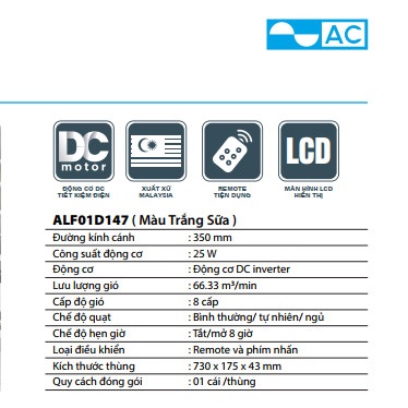 Quạt Lửng điều khiển Remote Hiệu AC ALF01D147