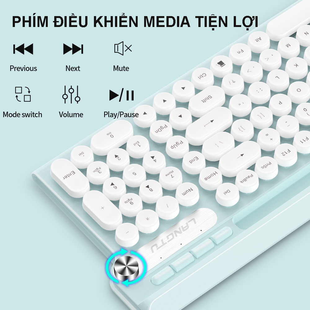 Bộ Bàn Phím Và Chuột Không Dây Cute Cao Cấp LT500 Sạc Pin Nhiều Màu Sắc