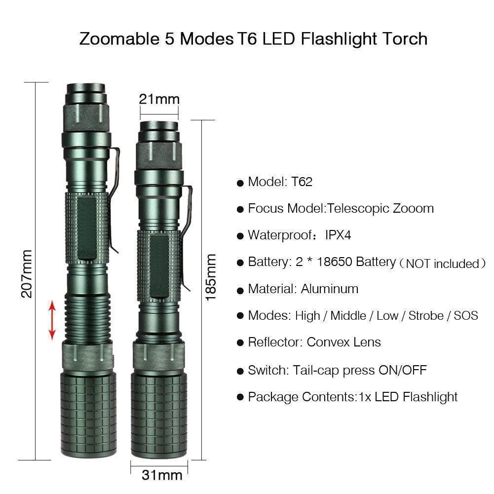 Đèn pin bỏ túi có đèn LED CREE XML T6 ánh sáng 8000Lm kèm pin