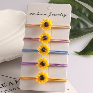 Thun Buộc Tóc ⚡️𝐃𝐄𝐀𝐋 𝟏𝐊⚡️ Cột Tóc Chắc Chắn, Chun Buộc Co Giãn, Đàn Hồi Tốt, Đính Hoa Hướng Dương Nhựa Cứng Màu Vàng