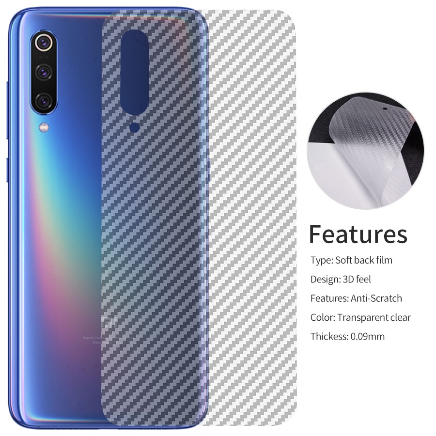 Miếng dán sợi các bon bảo vệ mặt lưng dành cho Xiaomi Mi 10 9 8 SE 10T 9T CC9 Pro Lite CC9e Note 10 Pro 5G