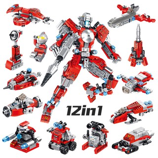 Đồ Chơi Lắp Ráp Trẻ Em Robot MECHA 12 trong 1 Đỏ  - Bằng nhựa ABS an toàn