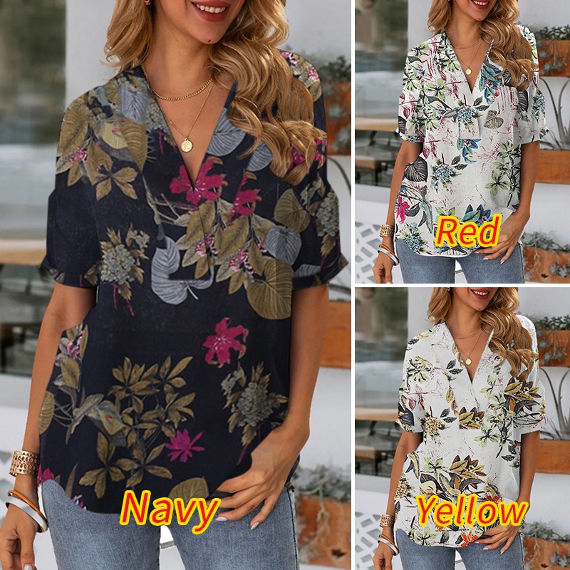 Áo Kiểu ZANZEA Tay 3/4 Cổ Chữ V Xẻ Tà Thời Trang Cho Nữ