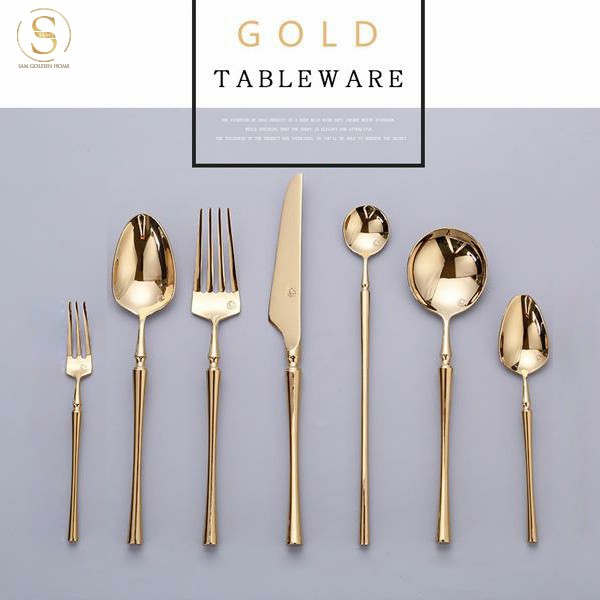 Bộ Dao Muỗng Nĩa Inox Cao Cấp Không Phai Màu Vàng Gold Cutlery Thượng Lưu - Sam