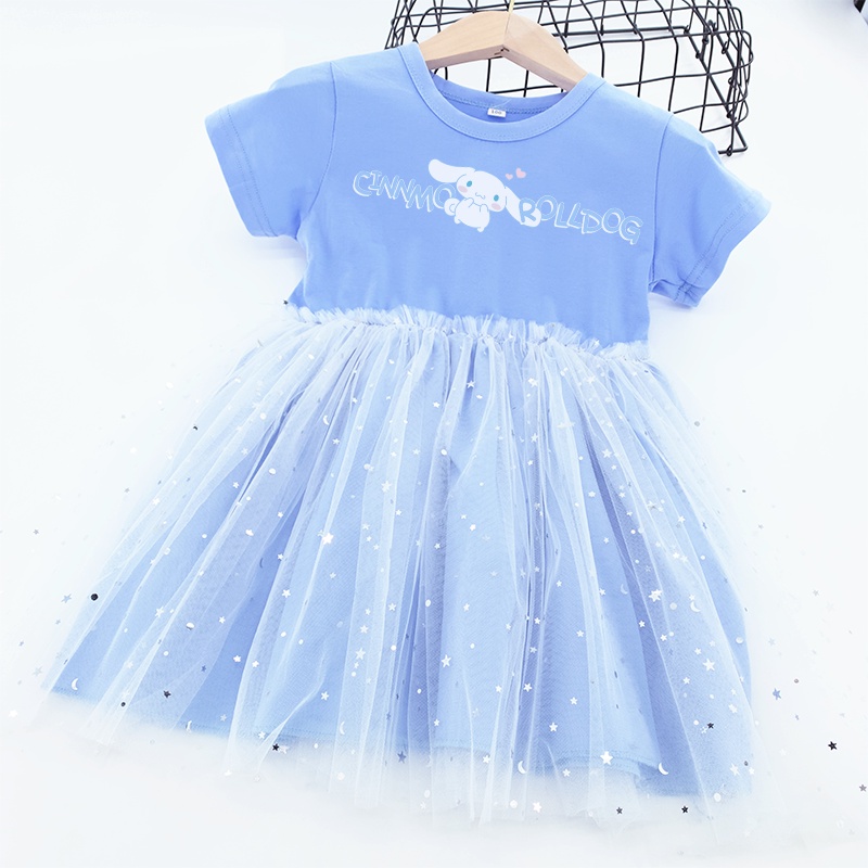 Đầm Cotton Đính Kim Sa Họa Tiết Ngôi Sao Mặt Trăng Hoạt Hình Cho Bé Gái Từ 3-8 Tuổi