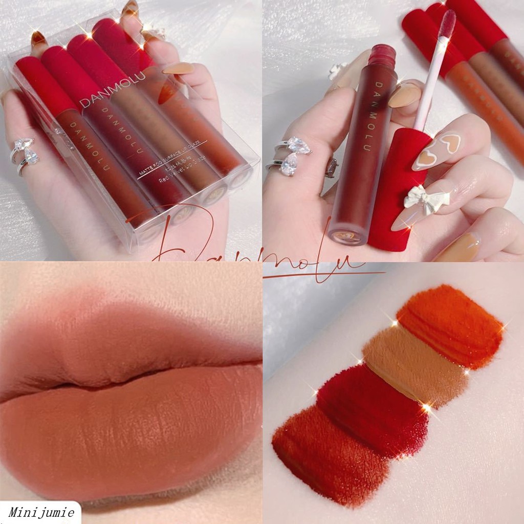 Son Kem Lì DANMOLU Fluffy Lip Glaze - Son Kem Siêu Xinh Chất Mềm Và Mịn 4 set