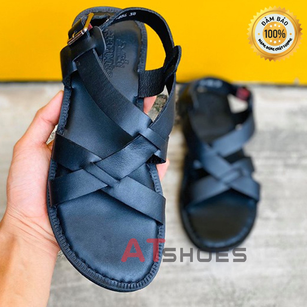 Dép Quai Hậu Dép Sandal Nam Da Bò Thật Atshoes DA886 (Đen - Nâu)