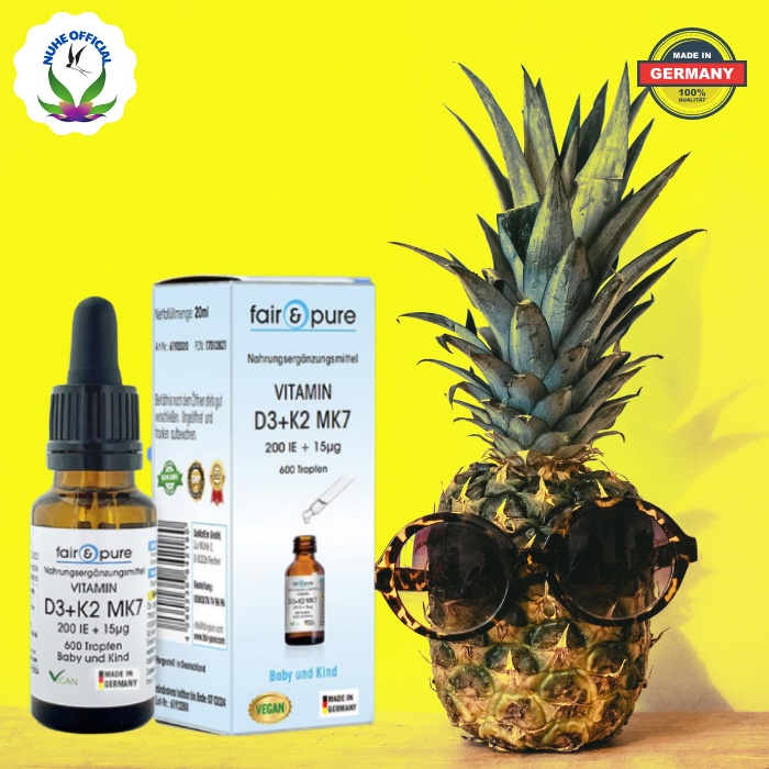 Vitamin d3 k2 mk7 Fair & Pure , vitamin d3 giúp bé ăn ngon, ngủ ngon tăng miễn dịch chai 20ml