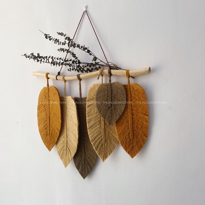 Tranh treo tường/thảm rèm treo tường chiếc lá dài macrame trang trí