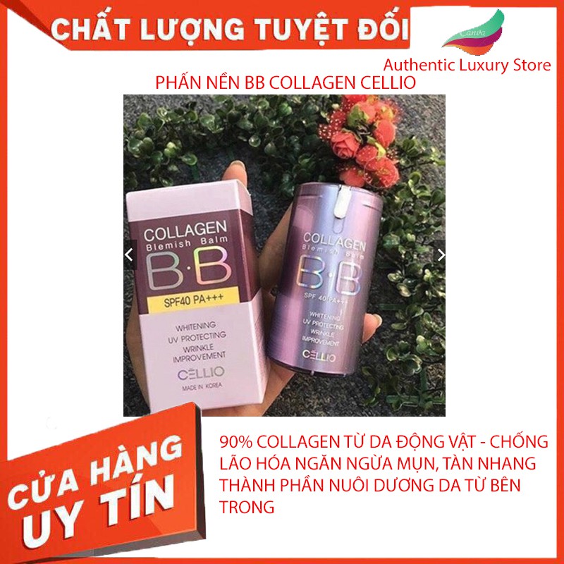 Kem nền Làm Trắng Da/ Ngăn Ngừa Lão Hóa/ Tái Tạo Da BB Collagen Cellio  #authenticluxurystore